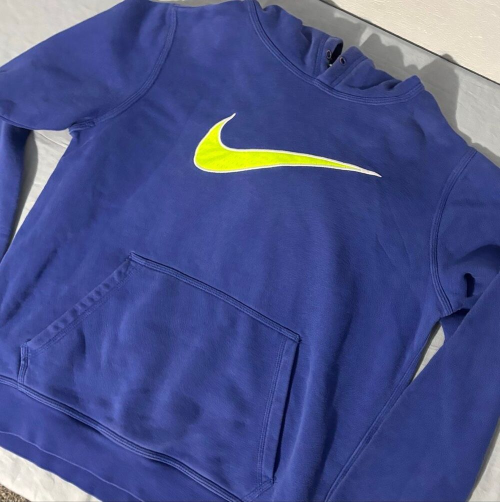 Vintage Y2K Nike Mens Medium Big Center Swoosh Hoodie Sweatshirt No Drawstring
